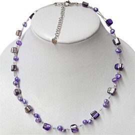 Chic-Net Chain Ladies Necklace purple pearl mother of pearl shell splinters ca.42-48 cm Carabiner nickel free