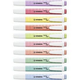 STABILO Highlighter swing cool Pastel - 5 x Pack of 8 - Cloudy Blue, Touch of Turquoise, Hint of Mint, Pink Blush, Dash of Lime, Mellow Coral Red, Milky Yellow, Lilac Haze