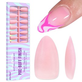 Almond Nail Tips Fake Nails - BTArtbox Gel X Nails Full Matte Unltra Fit 2 in 1 X-coat tips with Tip Primer Cover 15 Sizes, No Need File Pre-shaped Press On False Nails Soak Off Nail Extensions 150Pcs