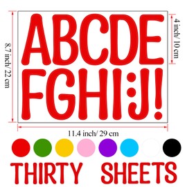 Bemeol 30 Sheets Large Letter Stickers 4 Inch Alphabet Letter Stickers Self Adhesive Sticker Letters for Bulletin Boards Classroom Home Decor(Multicolor)