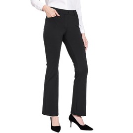 BALEAF Womens Black Work Pants Yoga Dress Pants Bootcut Pull On Slacks Petite Business Casual Office Trouser Pockets 29" 2XL