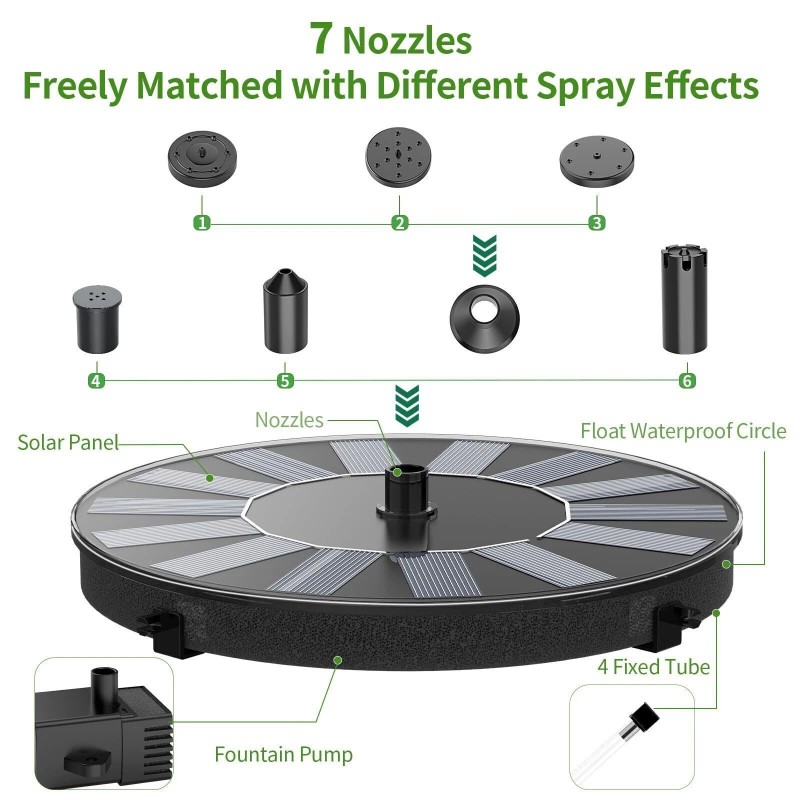AMZtime AISITIN Solar Bird Bath Fountain with 6 Nozzles, Solar
