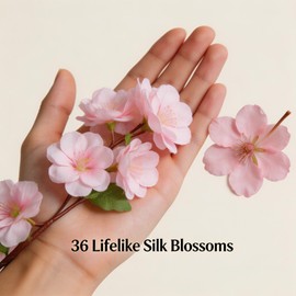 Cherry Blossom Garland, Artificial Silk Flower Garland with 36 Pink Blossoms 2-Pack, 2.4m Hanging Vine Garland for Wedding Wall Bedroom Spring Summer Decoration, Pink Faux Cherry Blossom Vines