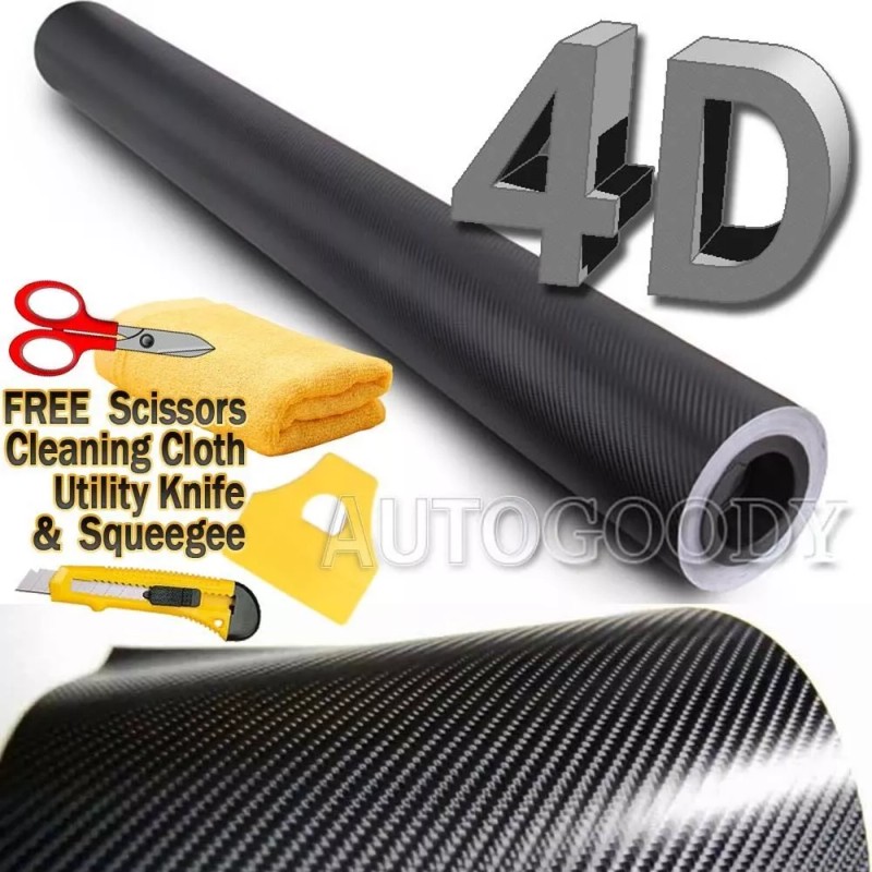 AUTOGOODY 20ft x 5ft Gloss Black 4D Carbon Fiber Vinyl