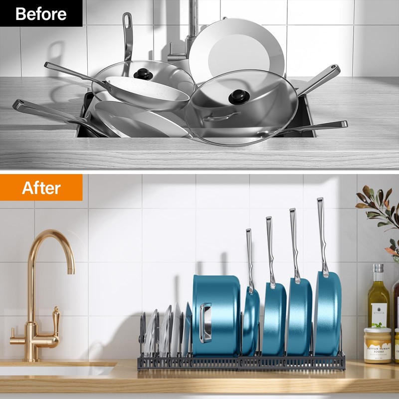ORDORA Pots and Pans Organizer Under Cabinet, Expandable Cutting Board