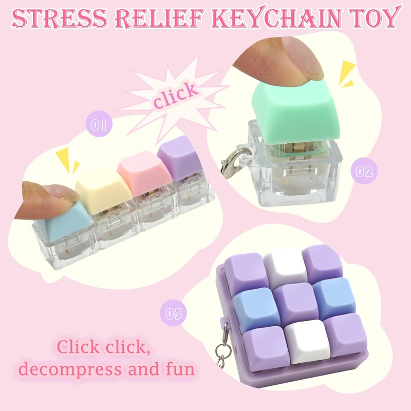 MILAKE Keyboard Fidget Set, 4 Pcs Keyboard Clicker Cube with