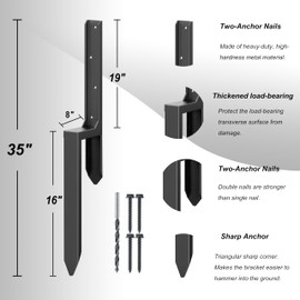 4 Pcs 35" Tall Fence Post Anchor Kit, Heavy Duty Steel Fence Post Repair Stakes, Fence Post Anchor Ground Spike for Repairing Tilted Broken Wooden Fence Post, Black