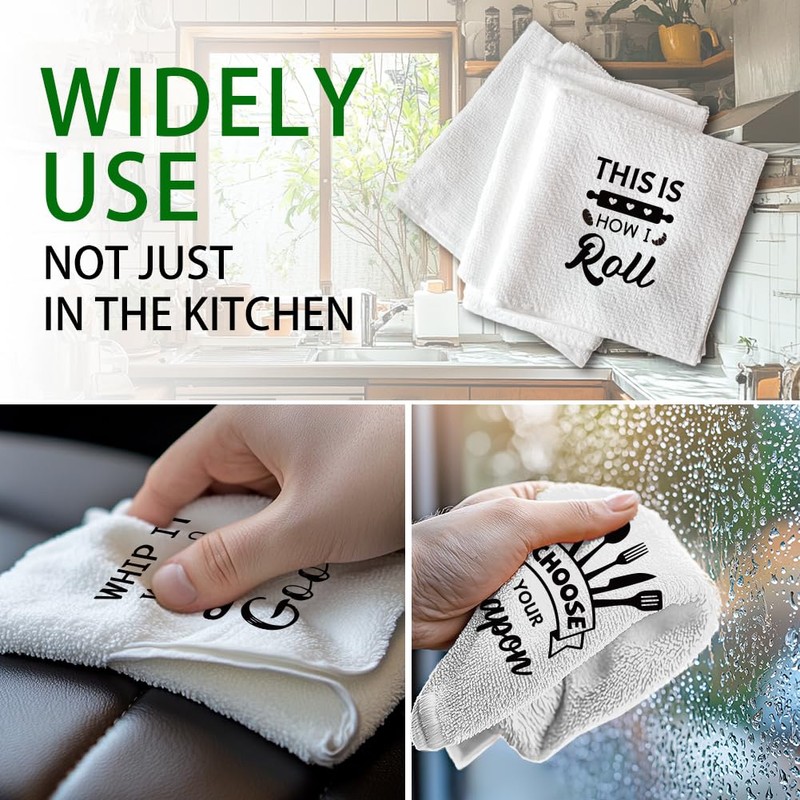 WADORN Pack of 4 Funny Kitchen Towels, This is How