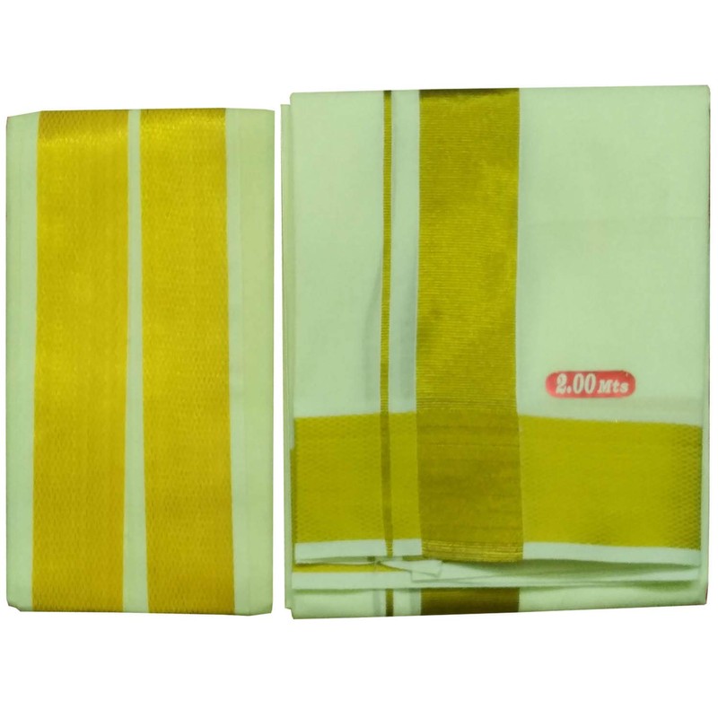 Stylesindia Men's Cotton 2.0 Meter Single Layer Colored Resham/Zari Bordered