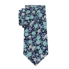 Mantieqingway Men's Skinny Ties 2.56'' Floral Print Neck Tie for Weddings, Groom, Groomsmen, Missions, Dances Corbata (Navy Green Floral)