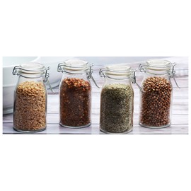 Circleware Clear Mini Round Glass Spice Jar with Swing Top Hermetic Airtight Locking Lid, Set of 4 Kitchen Glassware Food Preserving Storage Containers for Coffee, Sugar, Tea, 4 Count (Pack of 1)