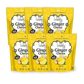 Lovely Candy Co. Lemon Ginger Chews, Made with Real Ginger, Individually Wrapped, 5oz (6-Pack) | Gluten-Free, Non-GMO, NO Artificial Ingredients, NO High Fructose Corn Syrup | 4 Simple Ingredients!