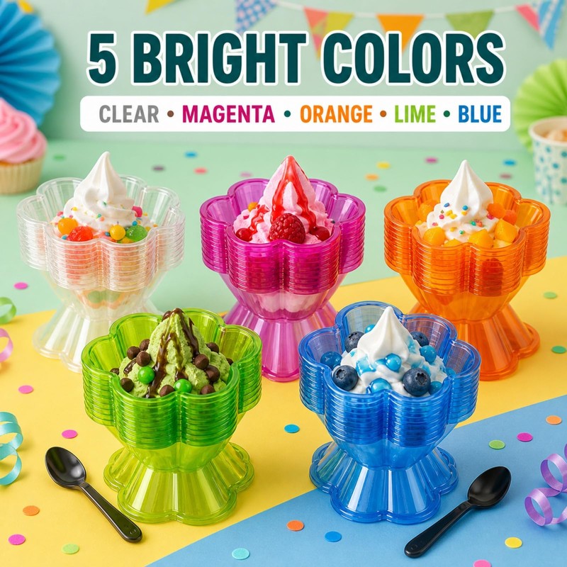 250 Pcs Ice Cream Bowls, 250ml Hexagon, 5 Colors with