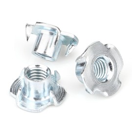 3/8"-16 T-Nuts (20 Pack), Zinc-Plated Steel Corrosion Resistant T Nut, 7/16" Barrel Length, 4-Pronged Tee Nut for Wood, Rock Climbing Holds, Cabinetry