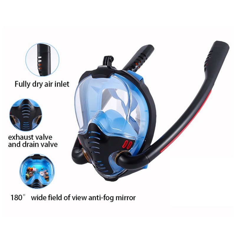 Snorkeling Mask Double Tube Silicone Full Drying Diving Mask Adults