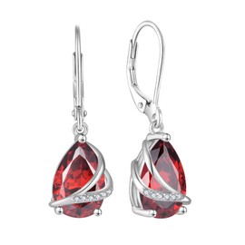 Rocayi January Birthstone Dangle Drop Earrings for Women 925 Sterling Silver Garnet Earrings Teardrop Leverback Jewelry Gifts for Wife Girlfriend Mother Daughter Her