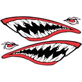 Shark Teeth Mouth Decal Stickers, Large Red and Black Design, Pair (12" x 4" Each)