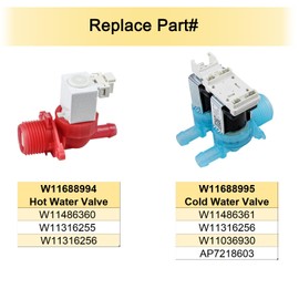 W11688995 W11688994 (Cold & Hot) Washer Water Inlet Valve Set Replacement Compatible With Whirlpool Washing Machine Water Valve Replace W11316256, W11036930, AP7218603, W11486360, W11316255, W11036928