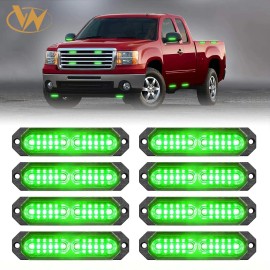 Emergency Strobe Grille Lights 8pcs 12 LED Sync Feature Ultra Slim Surface Mount OLIVER Fitment Hazard LightsLight Color: Green