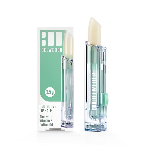 BELWEDER - Protective lip balm with aloe vera, vitamin E, cotton seed oil - protection, moisture and regeneration of the lips - transparent balm for men and women - 3.5 g stick
