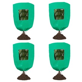 Plant Frost Protection Covers with Viewing Window, 31.5" x 47.2", 2.06oz/yd², Reusable Drawstring Tree Cover, Winter Tree Blanket with Zipper for Plants, Frost Protection Cloth Green (4 Pack)