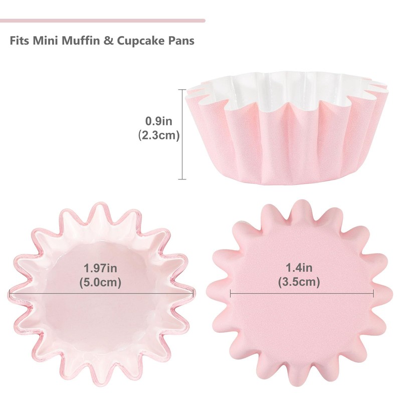 Caperci Grease-Resistant Pink Mini Cupcake Liners 200 Counts - Heavy
