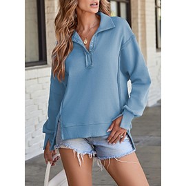 SHEWIN Womens Fall Fashion 2024 Casual Lightweight Sweatshirts Loose Long Sleeve Tops Oversized Sweatshirt for Women Light Blue X-Large