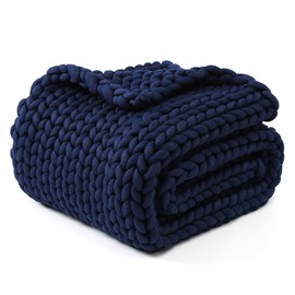 YnM Chunky Throw Blanket, Medium-Weight, Hand Knitted, Skin Friendly, Ventilated and Breathable, Machine Washable, Home Décor Piece for Couch, Sofa and Bed (Indigo Blue, 60x80 Inch)