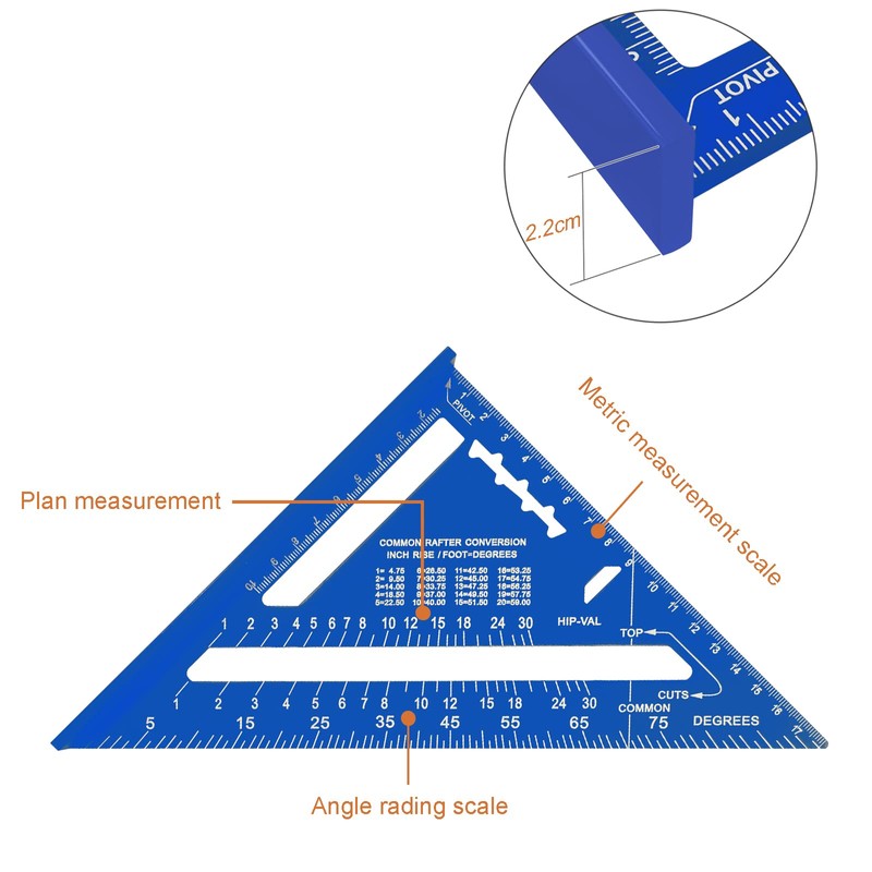 7 inch Carpenters Speed Square Metric,Roofing Rafter Square, Thickened Aluminum