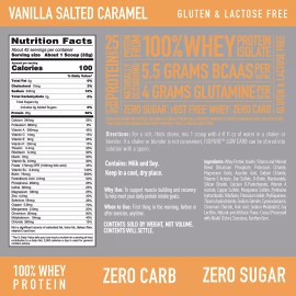 Glanbia Performance Nutrition Isopure Zero Carb, 25g Protein, Whey Protein IsolateVanilla Salted Caramel, 3lb