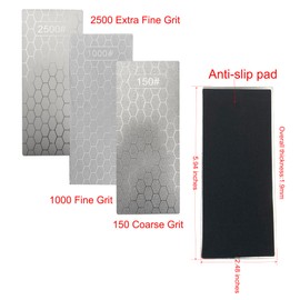 3 Pcs Diamond Sharpening Stones, 150 Coarse Grit 1000 Fine Grit and 2500 Extra Fine Grit Diamond Sharpening Kit Plates for Kitchen Appliances and Outdoor use
