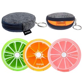 INVODA Pill Cases 3 Pcs Weekly Pill Organizer 7 Day Pill Box with 1Pcs Felt Storage Pouch Small Cute Pill Container (Pill Box +Deep Grey Bag)