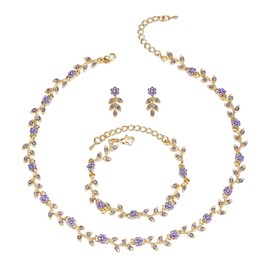 Clearine Wedding Jewellery Set for Women Bride Beautiful Impressive Crystal Flower Leaf Cluster Choker Necklace Link Bracelet Stud Earrings for Bride Bridesmaid, Crystal