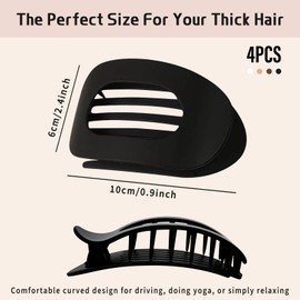 4-Pack Flat Hair Clips for Women – Curved Matte Claw Clips for Lying & Driving, Strong Hold for Thin & Thick Hair – Neutral Hair Accessories for Women & Girls