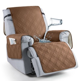TAOCOCO 100% Waterproof Recliner Chair Cover, Non Slip Recliner Covers for Recliner Chair with Pocket, Washable Reclining Chair Cover Furniture Protector for Kids,Dogs(23.6'', Brown)