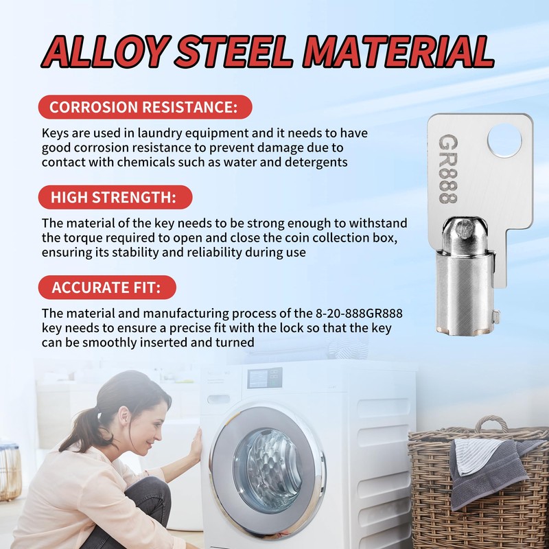 2Pack Coin Laundry Machine Key,GR888,Laundry Key, Replacement for Greenwald Industries,Washing