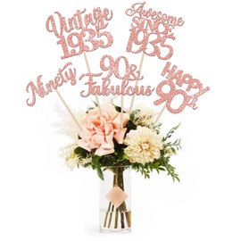 15 PCS 90th Birthday Centerpiece Sticks Double Sided Ninety Happy 90th Vintage 1935 Table Flower Centerpieces Sticks Cheers to 90 Fabulous Floral Decorations for 90th Birthday Party Supplies Rose Gold