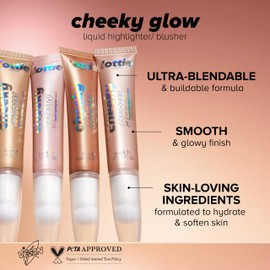 Lottie London Cheeky Glow in Peach Bellini, Liquid Blush & Sheer Highlighter, Buildable Formula Infused with Hyaluronic Acid, Vegan & Cruelty-free
