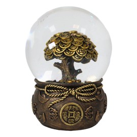 Ebros Gift Feng Shui Golden Money Tree of Prosperity Wealth Fortune Luck and Abundance Water Globe Decor Talisman Figurine Trees of Life Coins Gold Ingots Talents