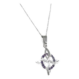 JOYARIS - Dije Nudo de Bruja Plano con Zirconias y Cadena en Plata .925 – Amuleto de Protección para Mujer (Morado)