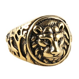 HZMAN Vintage Stainless Steel Lion Head Ring for Men Boys Gothic Punk Animal Ring Jewelry Gift (Gold,12)