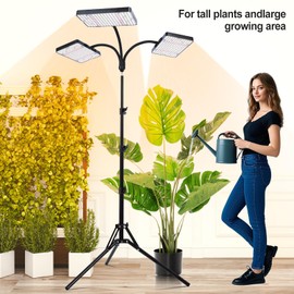 Orchbloom 3Head Grow Light with Stand, 75 Watt Bright Enough and Big Coverage, Natural Sunlight Full Spectrum Plant Growing Lamps for Tall&Large Indoor Plants, Bonsai Tree, 4/8/12/16/20H 5-Mode Timer