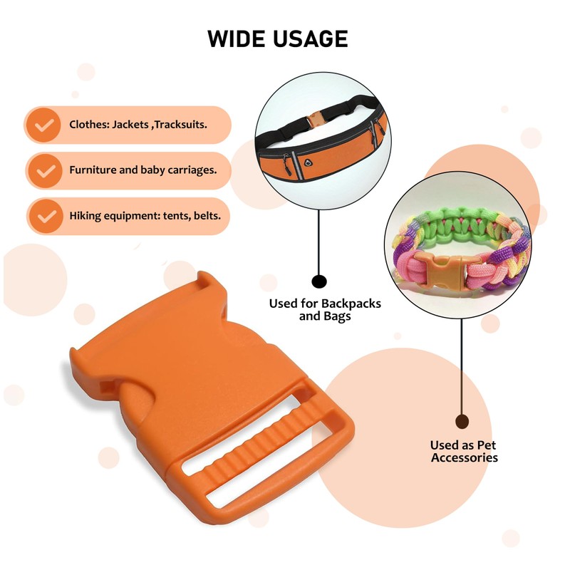 4 Pcs Plastic Side Release Buckles Orange 1.5 inch Buckles