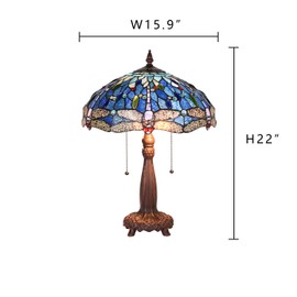 Capulina Tiffany Table Light, 2 Light Tiffany Style Table Lamp, Stained Glass Table Lamp, 15.9 Inches Wide Tiffany Style Desk Lamp, Beautiful Dragonfly Style Tiffany Glass Table lamp for Living Room