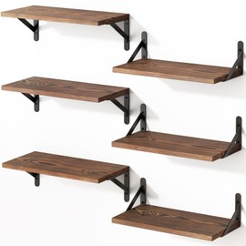 YGEOMER 16.5 Inch Floating Shelves for Wall, Farmhouse Wall Shelves for Bedroom, Bathroom Storage, Living Room and Kitchen Decor (Set of 6 Dark Carbonized Pine)