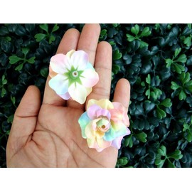 (50) Silk Rainbow Pastel Tones Roses Flower Head - 1.75" - Artificial Flowers Heads Fabric Floral Supplies Wholesale Lot for Wedding Flowers Accessories Make Bridal Hair Clips Headbands Dress