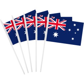 G128 12 Pack Handheld Australia Australian Stick Flags 4x6 In, Printed 150D Poly