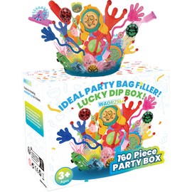 WAORZMK 160-Piece Lucky Dip Party Favours Box | Versatile Kids Party Bag Fillers Inside A Prizes Box | Unisex Class Rewards Fidget Small Toys | Mystery Blind Boxes for Birthday Party Games & Gifts