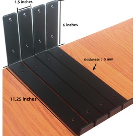 12 Pack - 11.25"L x 6"H x 1.5"W J Lip Shelf Bracket Rustic Industrial Farmhouse Iron Metal Wall Floating Shelf Bracket Metal Shelf Bracket, Industrial Shelf Bracket Shelf Supports with Screws