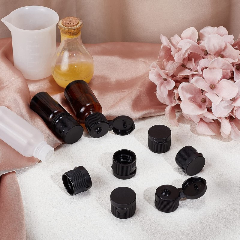 OLYCRAFT 36pcs 20/410 Black Flip Top Caps Plastic Open Caps